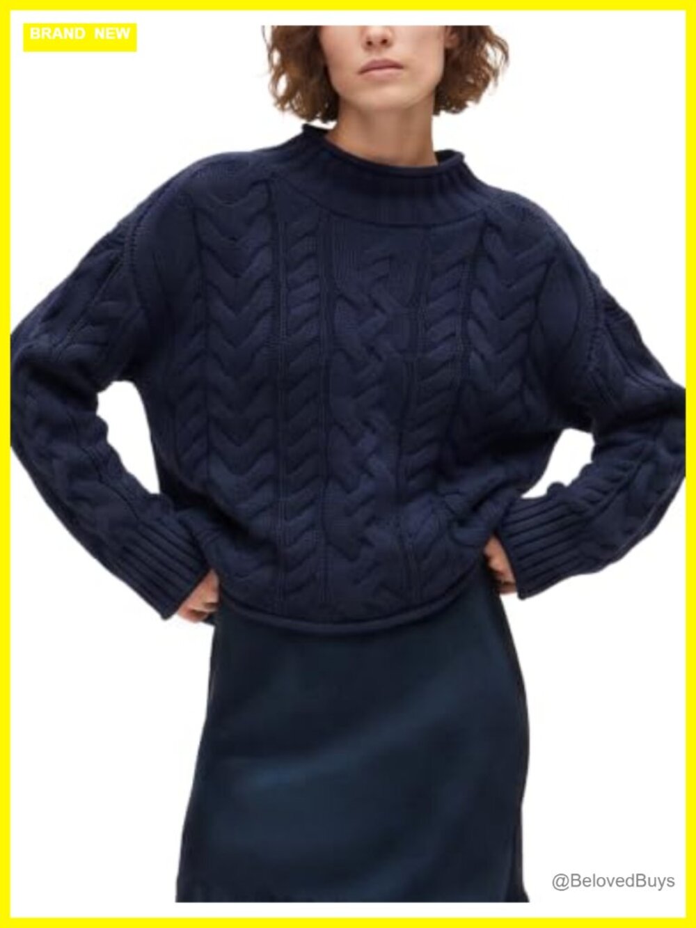Womens Rollneck Cable Knit Oversized Pullover Sweater Cotton Blend
